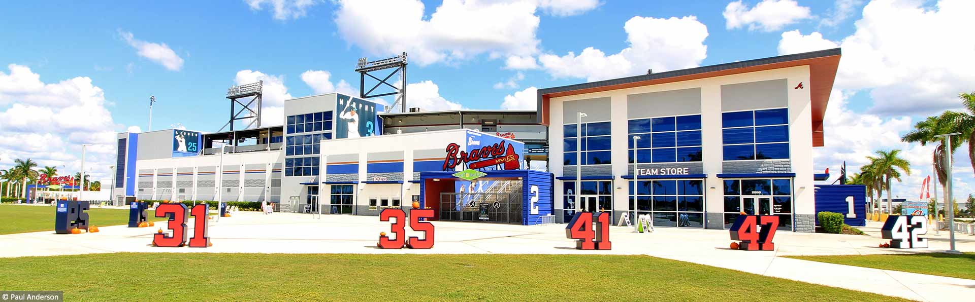 Florida baseball stadium with large red numbers
